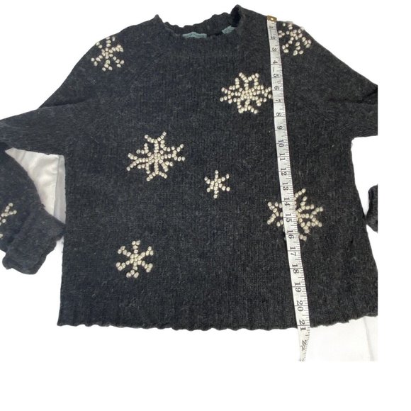 Marsh Landing Hand Knit Crew Snowflake Wool Blend Sweater Charcoal Gray M - Picture 11 of 12